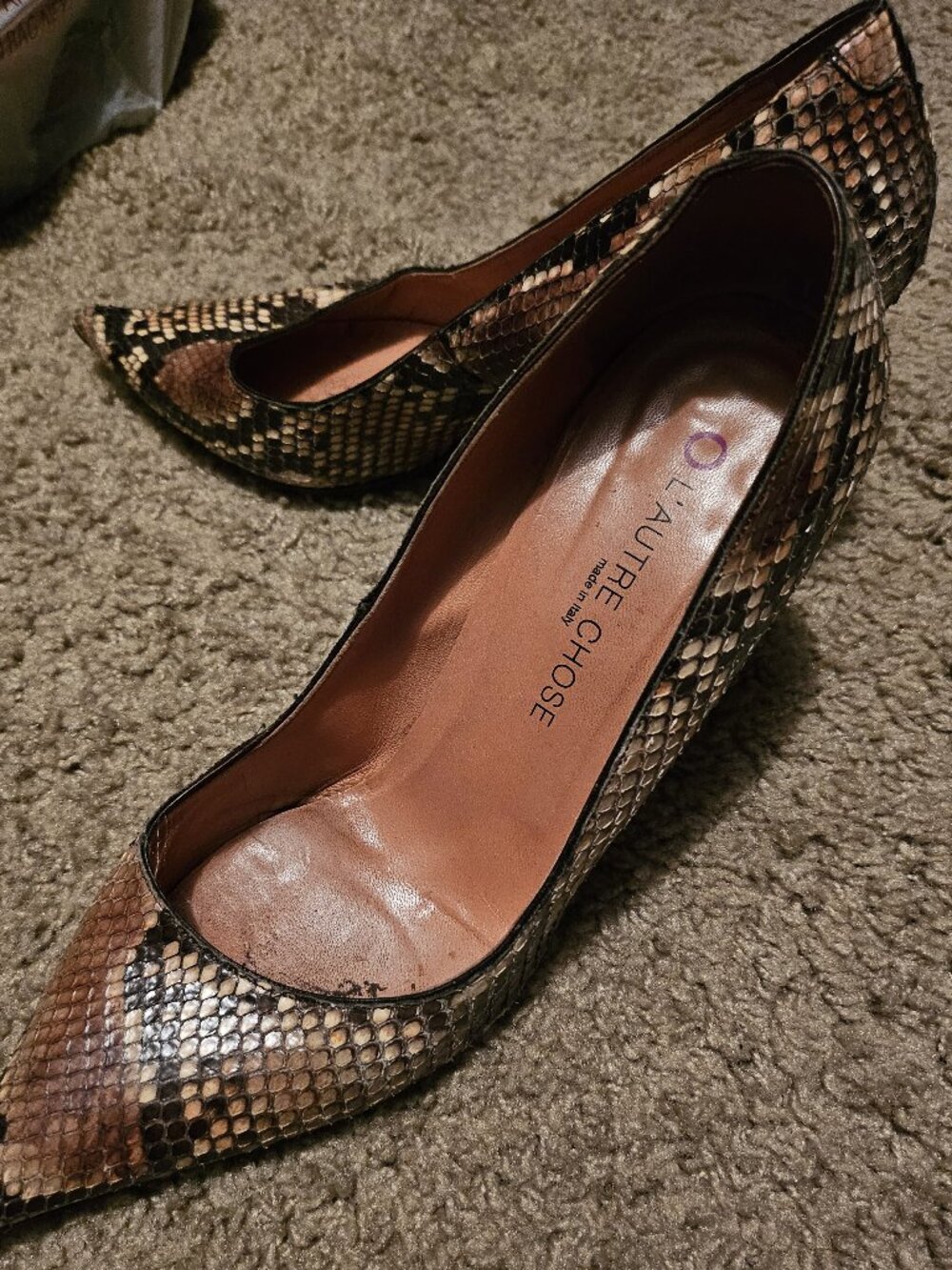 ITALIAN L'Autre Chose Snake Textured Leather Heels - 39 (US Size 8)